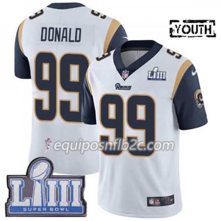 Camiseta Niño NFL Los Angeles Rams Aaron Donald  99 Nike Blanco 2019 Super Bowl LIII